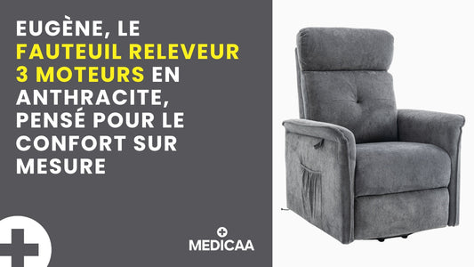 Eugène, le fauteuil releveur 3 moteurs en anthracite, pensé pour le confort sur mesure