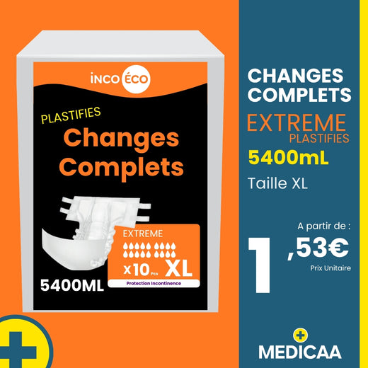 Changes Complets Extreme Plastifiés - Ultra Absorbants - 5400 mL - Taille XL - IncoEco