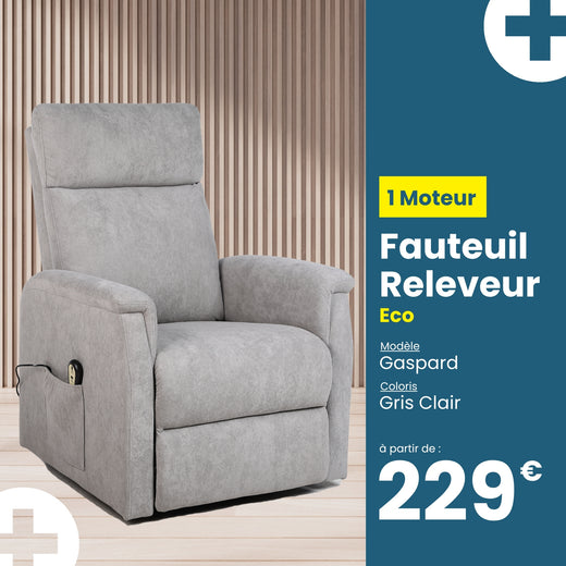 Fauteuil relax releveur 2 fonctions (1 moteur) – Gaspard – Gris Clair - coloris Gris