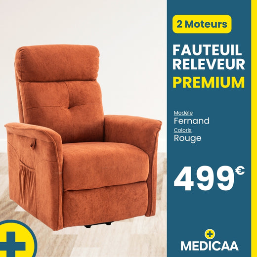 Fauteuil relax releveur 3 fonctions (2 moteurs) – Fernand – Rouge - coloris Rouge