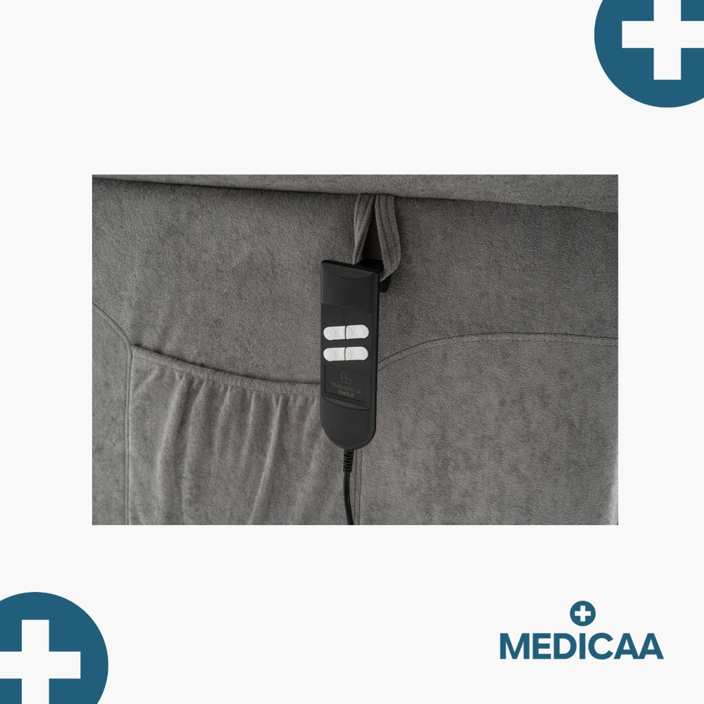 Medicaa fauteuil releveur 2 moteurs gamme eco model lucien coloris gris fonce marque tranquille emile