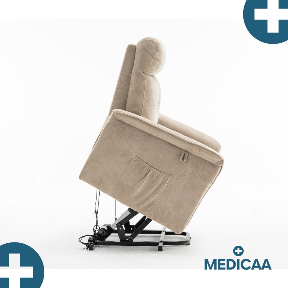 Medicaa fauteuil releveur 3 moteurs gamme premium modele eugene coloris beige marque tranquille emile