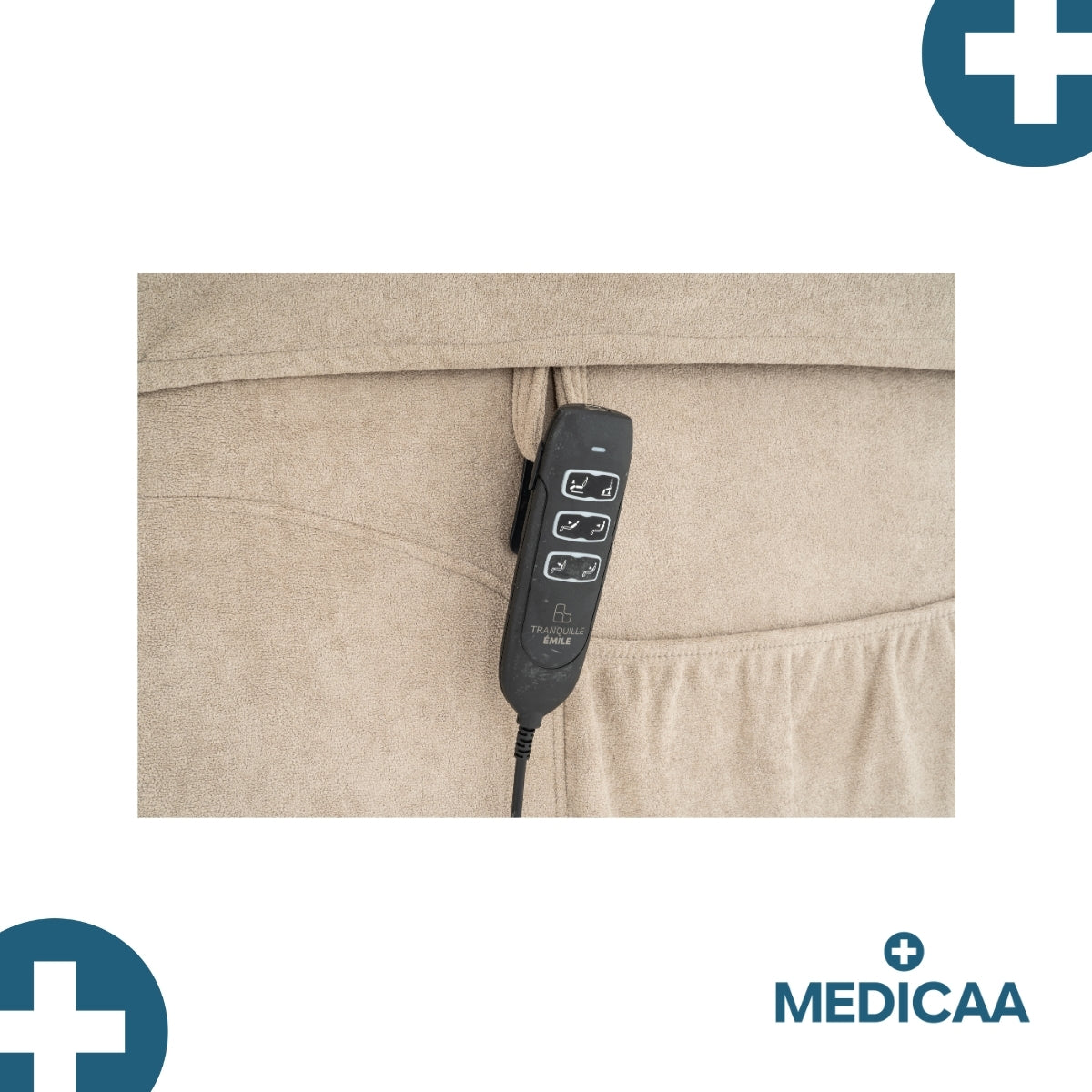 Medicaa fauteuil releveur 3 moteurs gamme premium modele eugene coloris beige marque tranquille emile
