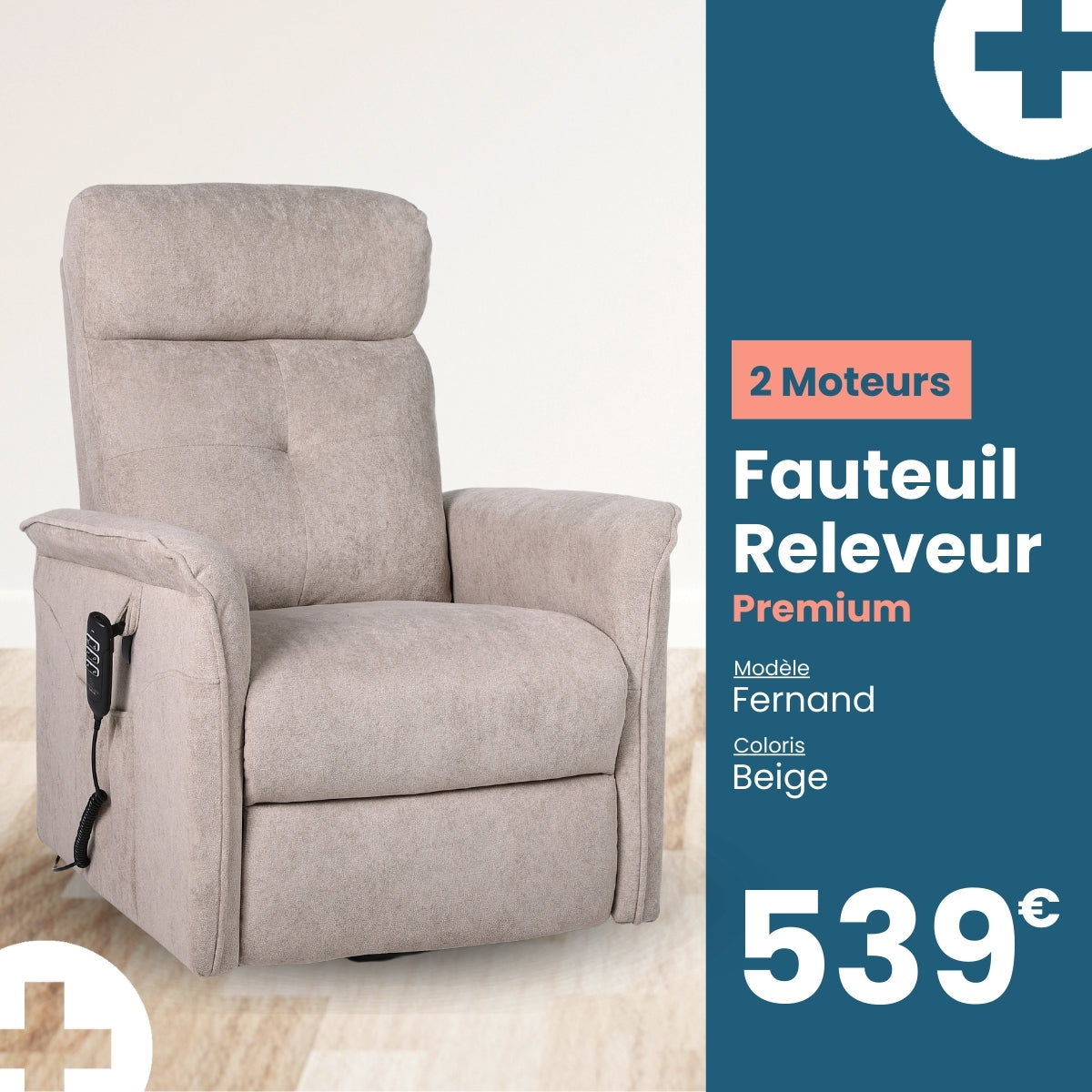 Fauteuil Releveur Premium - 2 Moteurs - Beige - Modèle Fernand - Tranquille Émile