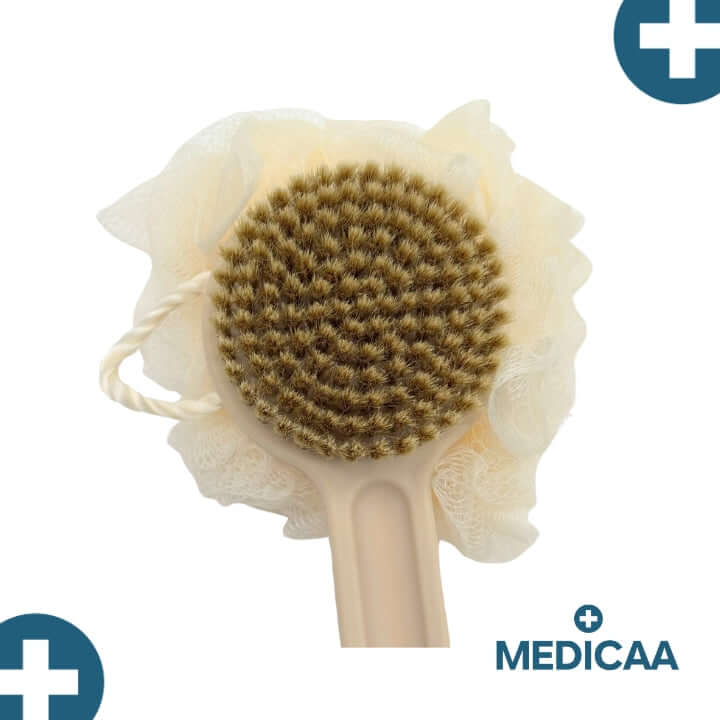 Brosse Double Face avec Eponge Long Manche en Plastique 37cm