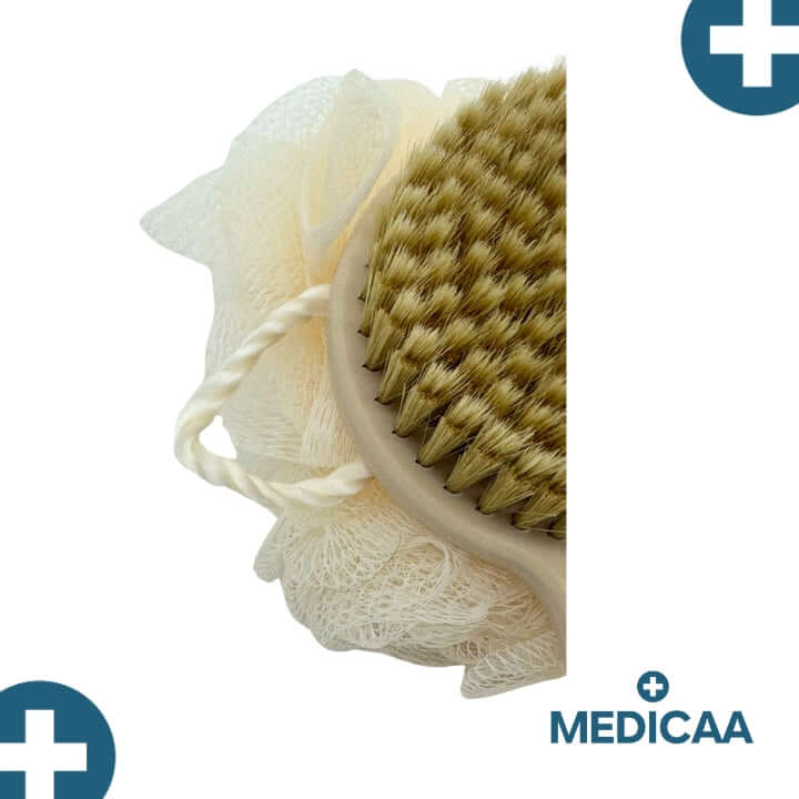 Brosse Double Face avec Eponge Long Manche en Plastique 37cm