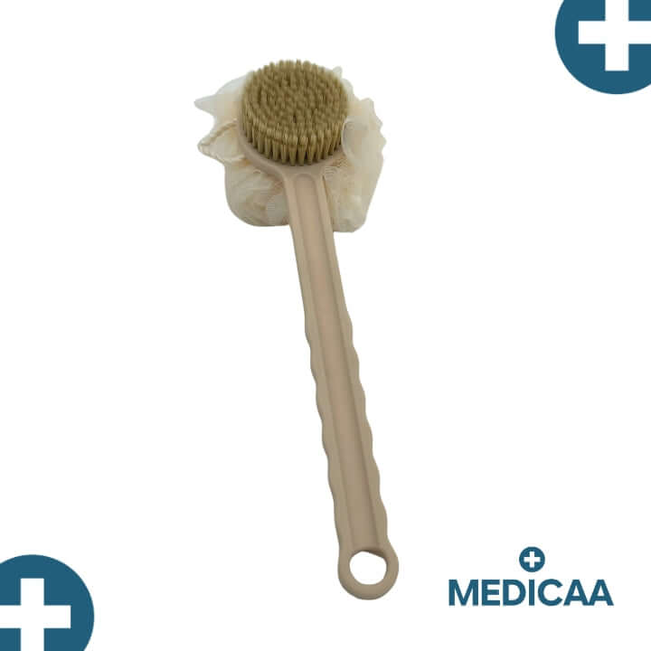 Brosse Double Face avec Eponge Long Manche en Plastique 37cm
