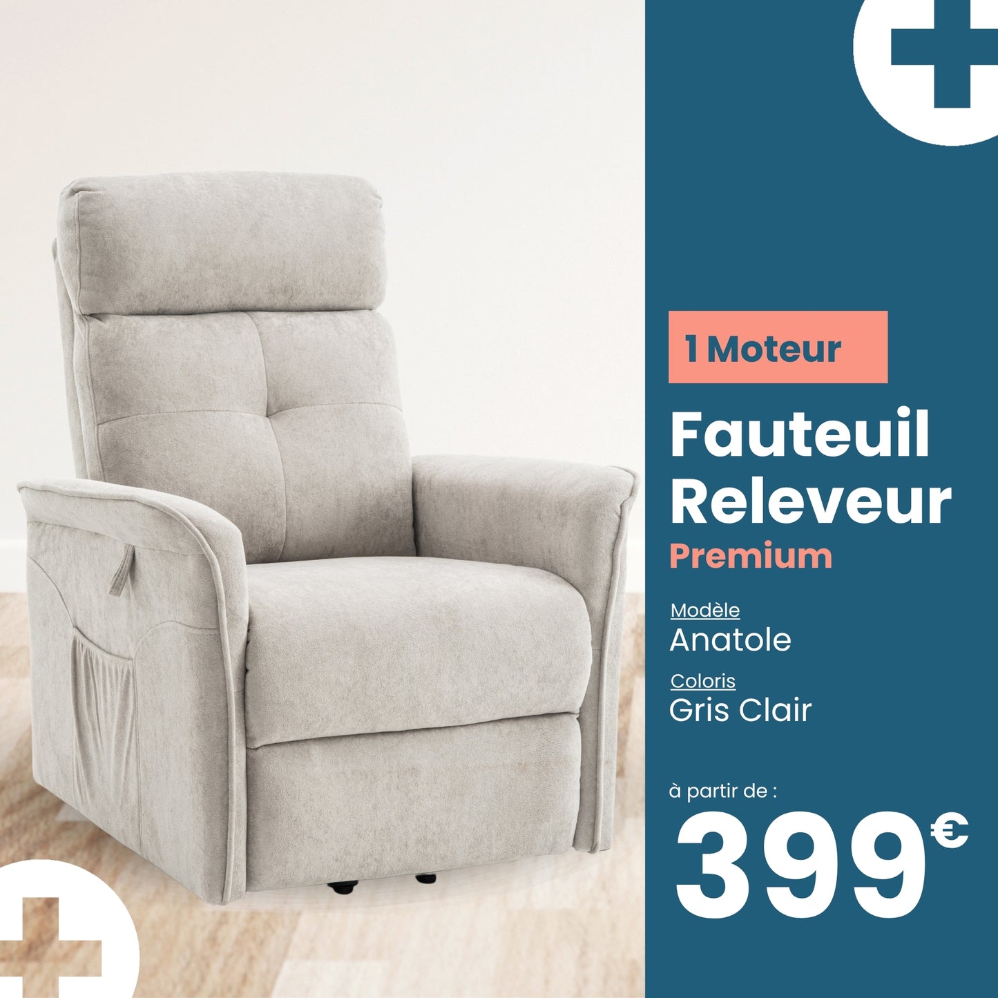 fauteuil releveur 1 moteur anatole gris clair