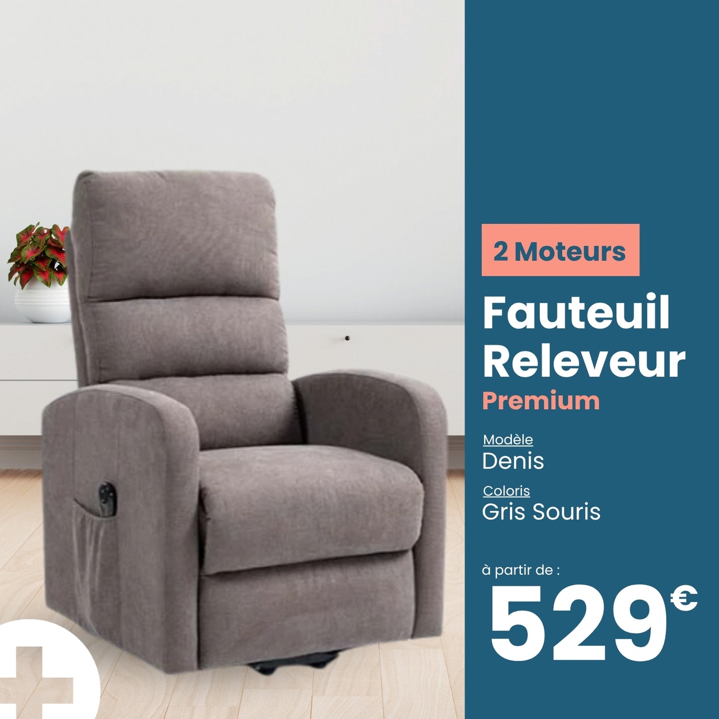 Fauteuil releveur 2 moteurs Premium modele Denis de la marque tranquille emile en couleur gris fonce