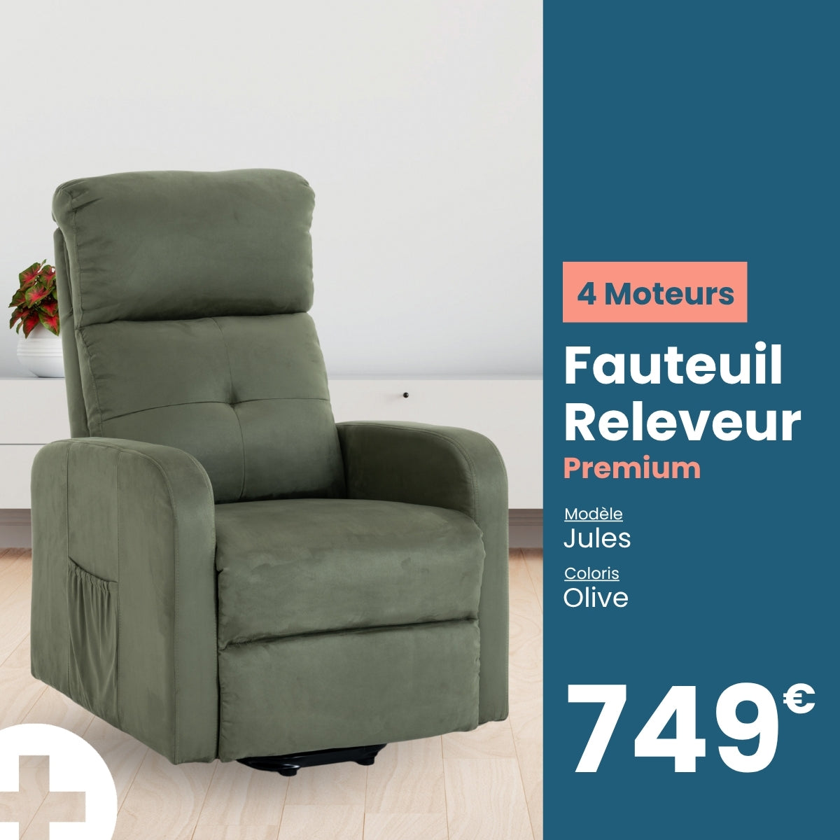 Fauteuil releveur premium 4 moteurs Jules tranquille emile Olive