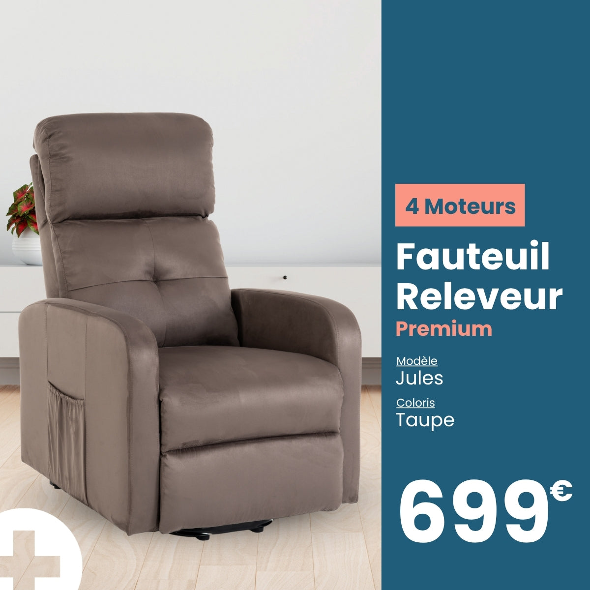 Fauteuil releveur premium 4 moteurs jules tranquille Emile Taupe