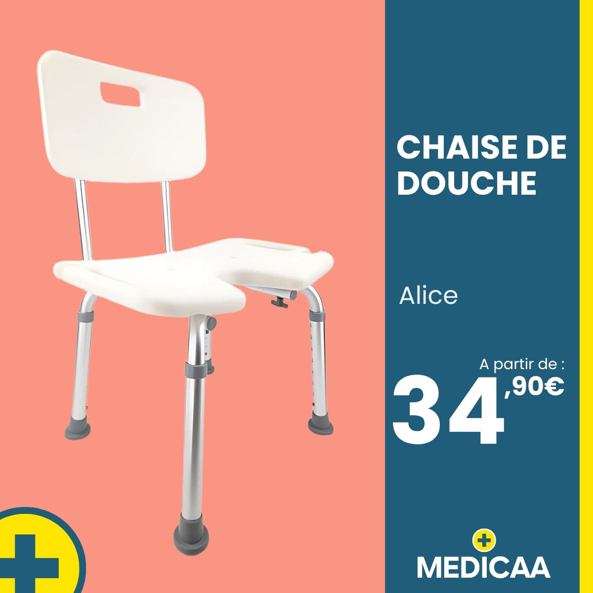 Chaise de douche ergonomique avec dossier Alice
