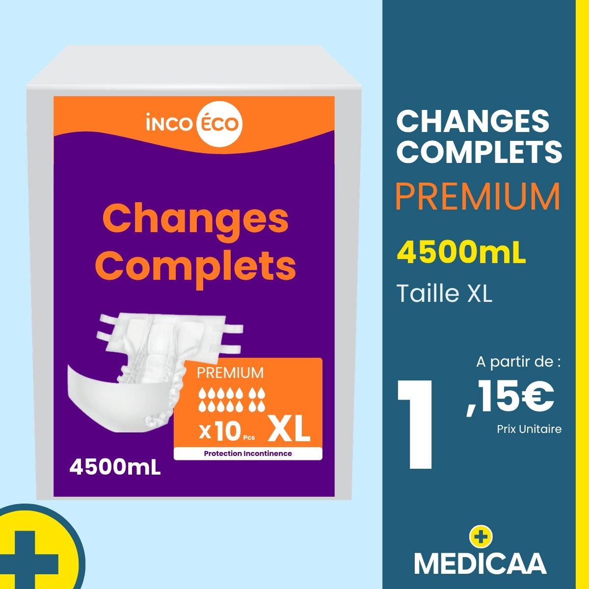 Changes Complets Premium - Ultra Absorbants - 4500 mL - Taille XL - IncoEco