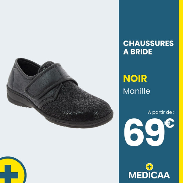Chaussures à Bride Orthopédiques - (Manille) - Femme - Noir
