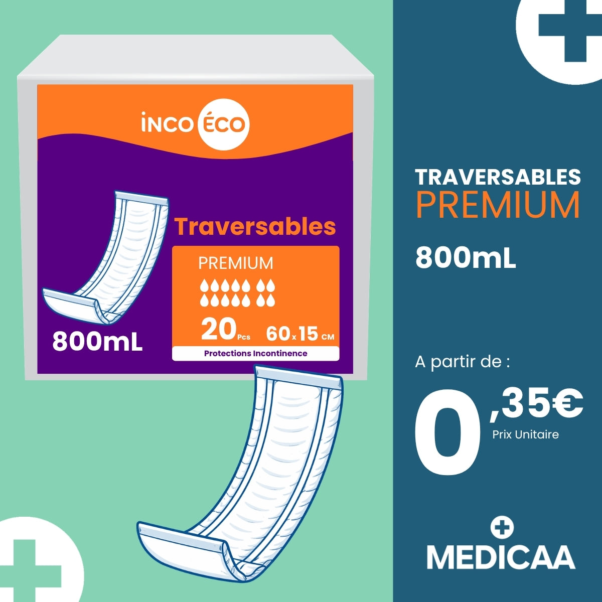 Couche droite traversable Premium IncoEco 15 x 60 cm