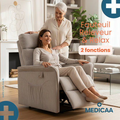 Fauteuil relax releveur 2 fonctions (1 moteur) – Anatole – Gris clair