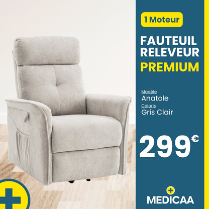 Fauteuil relax releveur 2 fonctions (1 moteur) – Anatole – Gris clair
