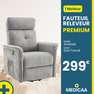 Fauteuil relax releveur Premium - 2 fonctions - 1 moteur - (Anatole) - Gris foncé