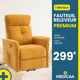 Fauteuil relax releveur Premium - 2 fonctions - 1 moteur - (Anatole) - Jaune