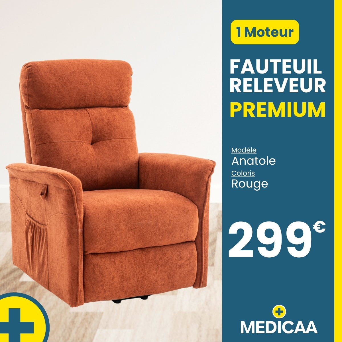 Fauteuil relax releveur 2 fonctions (1 moteur) – Anatole – Rouge