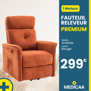 Fauteuil relax releveur Premium - 2 fonctions - 1 moteur - (Anatole) - Rouge
