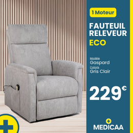Fauteuil relax releveur 2 fonctions (1 moteur) – Gaspard – Gris Clair