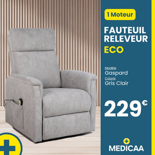 Fauteuil relax releveur 2 fonctions (1 moteur) – Gaspard – Gris Clair