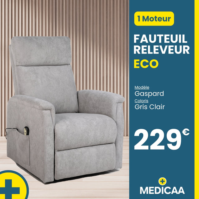 Fauteuil relax releveur 2 fonctions (1 moteur) – Gaspard – Gris Clair