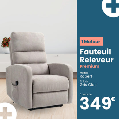 Fauteuil relax releveur 2 fonctions (1 moteur) – Robert – Gris clair / Beige