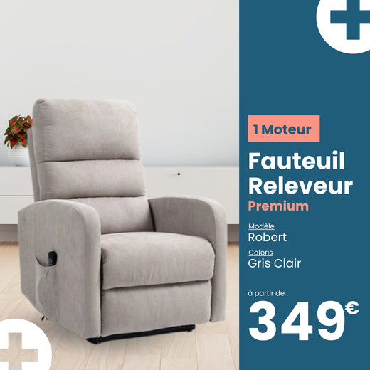 Fauteuil relax releveur 2 fonctions (1 moteur) – Robert – Gris clair / Beige - coloris Gris