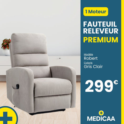 Fauteuil relax releveur 2 fonctions (1 moteur) – Robert – Gris clair / Beige - coloris Gris