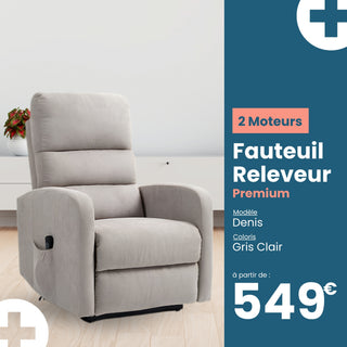 Fauteuil relax releveur 3 fonctions (2 moteurs) – Denis – Gris clair / Beige