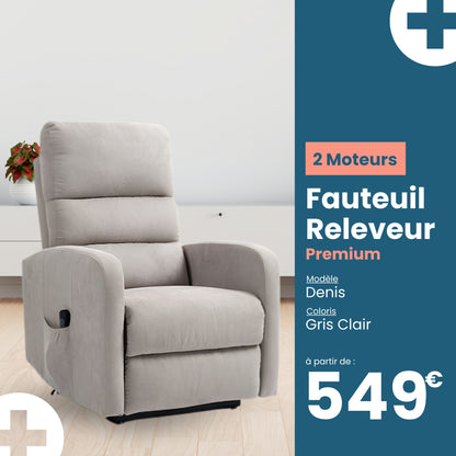 Fauteuil relax releveur 3 fonctions (2 moteurs) – Denis – Gris clair / Beige
