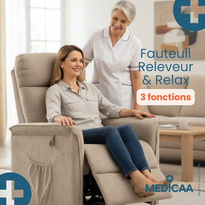 Fauteuil relax releveur 3 fonctions (2 moteurs) – Fernand – Beige