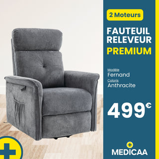 Fauteuil relax releveur Premium - 3 fonctions - 2 moteurs - (Fernand) - Anthracite