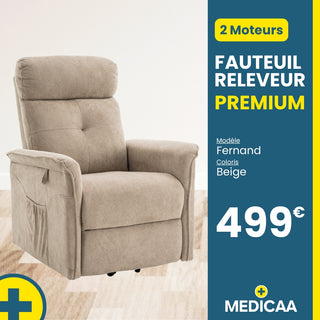 Fauteuil relax releveur Premium - 3 fonctions - 2 moteurs - (Fernand) - Beige
