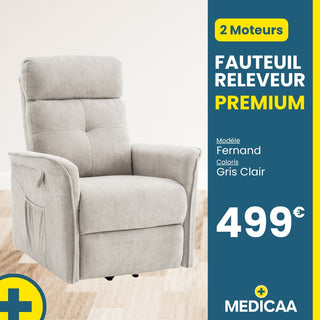 Fauteuil relax releveur Premium - 3 fonctions - 2 moteurs - (Fernand) - Gris clair