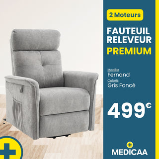 Fauteuil relax releveur Premium - 3 fonctions - 2 moteurs - (Fernand) - Gris foncé