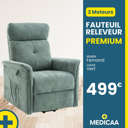 Fauteuil relax releveur 3 fonctions (2 moteurs) – Fernand – Vert