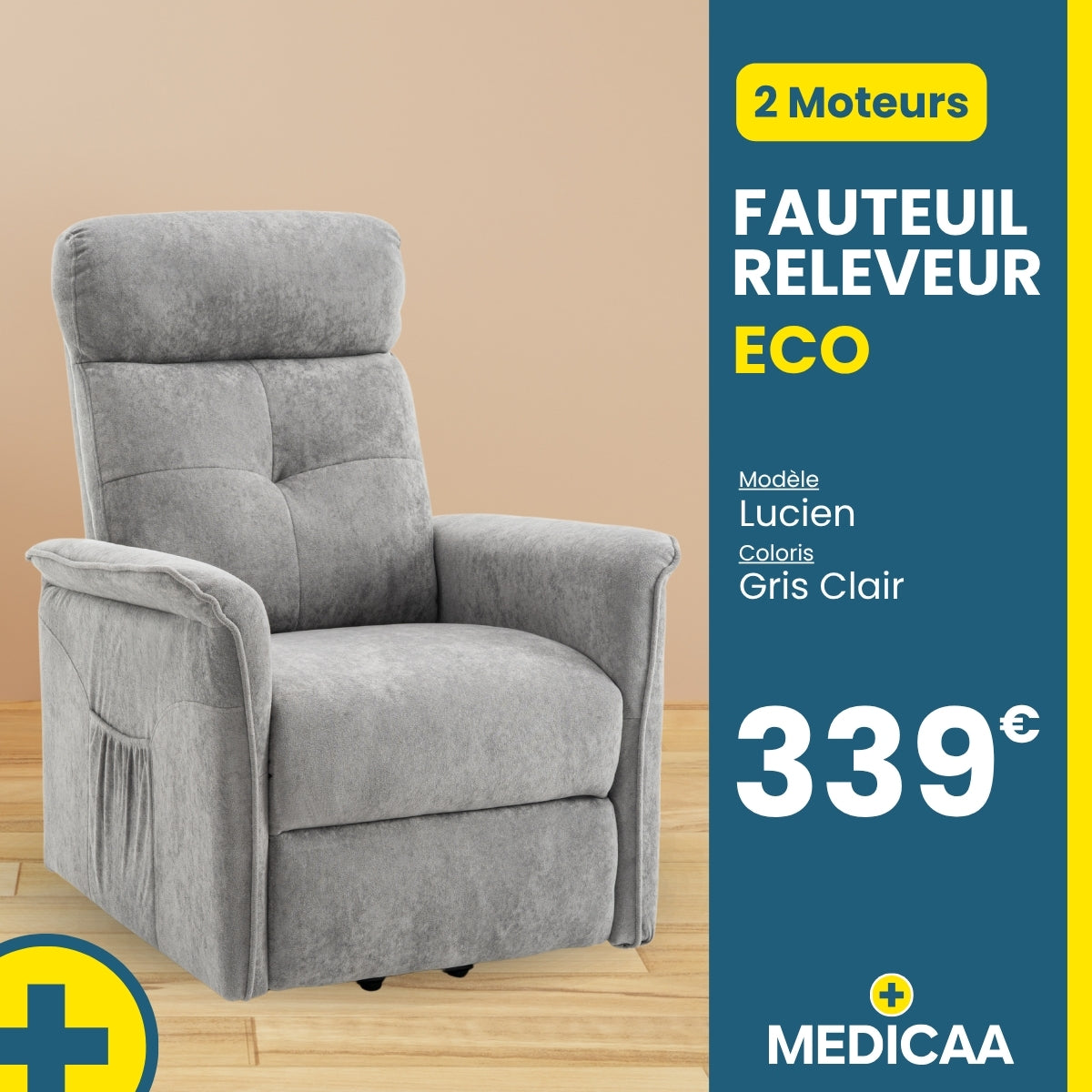 Fauteuil relax releveur 3 fonctions (2 moteurs) – Lucien – Gris foncé