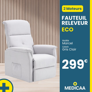 Fauteuil relax releveur 3 fonctions (2 moteurs) – Marcel – Gris clair