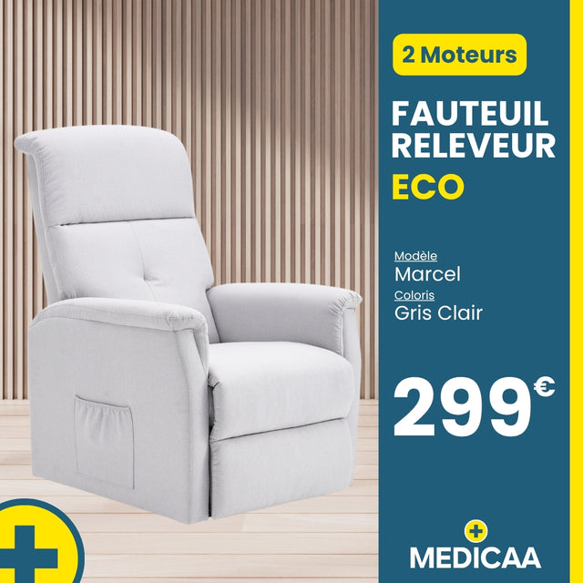 Fauteuil relax releveur 3 fonctions (2 moteurs) – Marcel – Gris clair