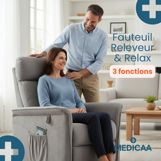 Fauteuil relax releveur 3 fonctions (2 moteurs) – Fernand – Gris foncé