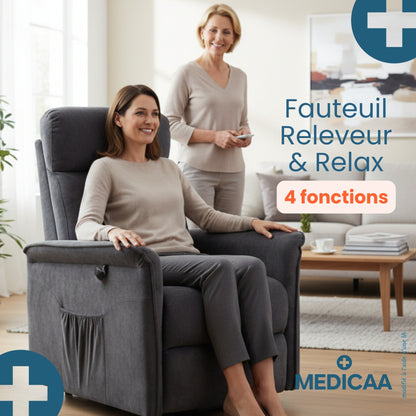 Fauteuil relax releveur 4 fonctions (3 moteurs) – Eugène – Anthracite