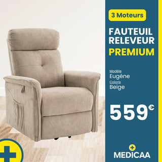 Fauteuil relax releveur Premium - 4 fonctions - 3 moteurs - (Eugène) - Beige