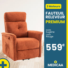 Fauteuil relax releveur 4 fonctions (3 moteurs) – Eugène – Rouge