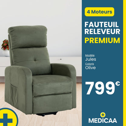 Fauteuil relax releveur 5 fonctions (4 moteurs) – Jules – Olive