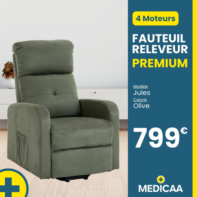 Fauteuil relax releveur 5 fonctions (4 moteurs) – Jules – Olive