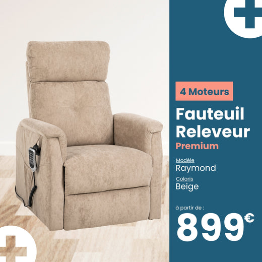 Fauteuil relax releveur 5 fonctions (4 moteurs) – Raymond – Beige - coloris Beige