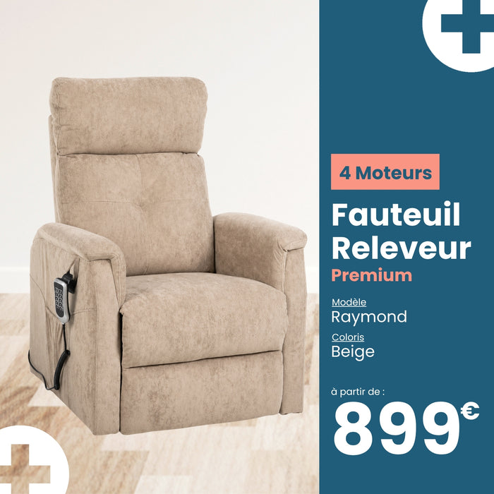Fauteuil relax releveur 5 fonctions (4 moteurs) – Raymond – Beige